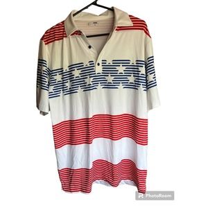 USAG U Suck at Golf Shirt Large Polo Stars Stripes American Red White Blue USA
